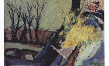 Carmelo Bonanno: Nasce ancora un fiore, 1985, olio su tela, 45 x 31 cm.