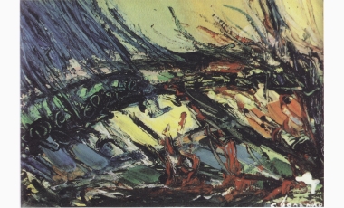 Carmelo Bonanno: Canto al tramonto, 1986, olio su tela, 30 x 20 cm.