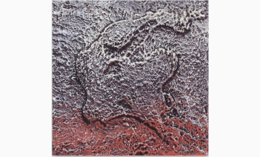 Stello Quartarone: Reperto, 2012, tecnica mista metalli argilla, pece nera, colori, 31 x 31 cm.