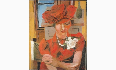 Renato Guttuso:Ritratto di Mimise con cappello rosso, 1940, olio su tela, 55 x 45,5 cm, Roma, Collezione privata.