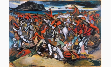 Renato Guttuso:La battaglia di Ponte dell’Ammiraglio, 1951, Olio su carta intelata,150,7 × 208 cm, Firenze, Uffizi.