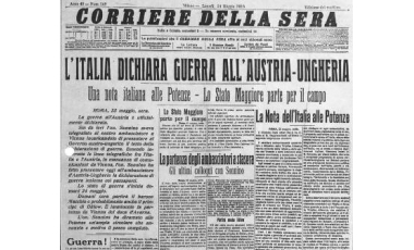 La prima pagine del Corriere con l'annuncio dell'entrata in guerra