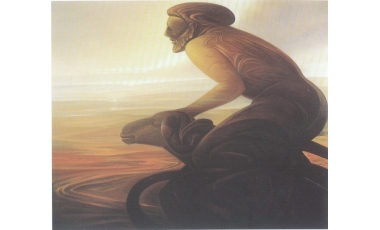 Ernesto Lombardo: Il declino dei miti - il volo, 1992, olio su tela, 120 x 140 cm.