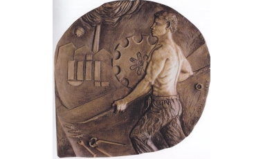 Franco Cancelliere: Monumento al Lavoro, bronzo, ø 89 cm, Piazza Duomo Messina.