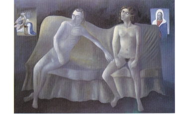 Pietro Mantilla: Annunciazione, 1987, olio su tela, 203 x 147 cm.