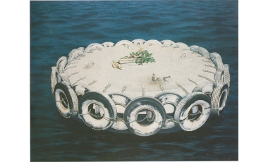 Lillo Messina: Isola Vagabonda,olio su tela,197 x 250 cm, 1989.