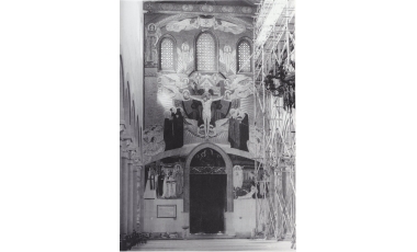 Giulio Bargellini: Trinità con la Messina distrutta e ricostruita, 1936, mosaico, Duomo di Messina. Distrutto dai bombardamenti del 1943.
